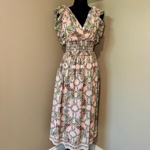 Women’s‎ Max Studio Pink Ruffled Sleeve Smocked Waist Midi Dress Size Small